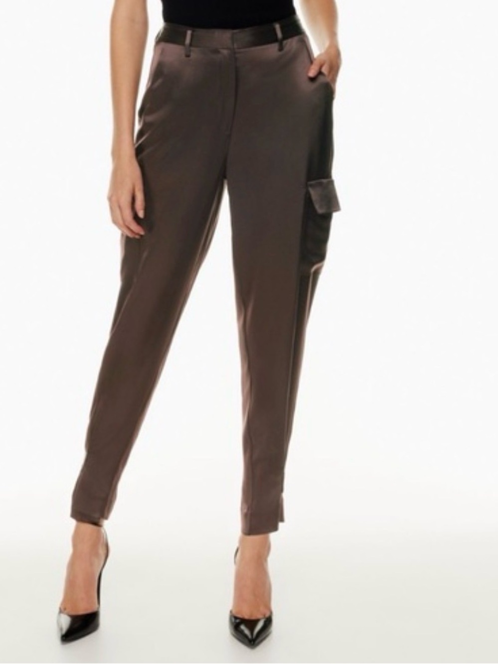 Babaton Dark Brown Cropped Cargo Trousers